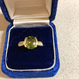 Costume Jewlery green stone and Cz Ring
